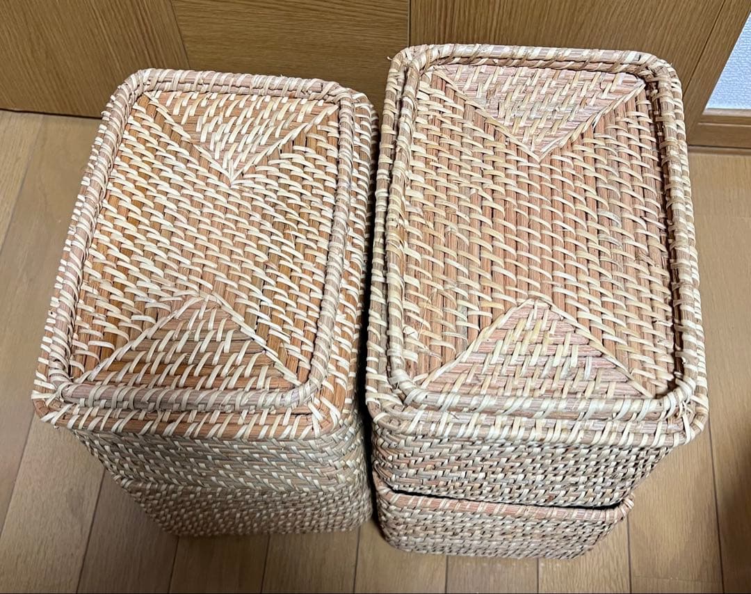 【未使用】無印良品 重なるラタン長方形ボックス セット