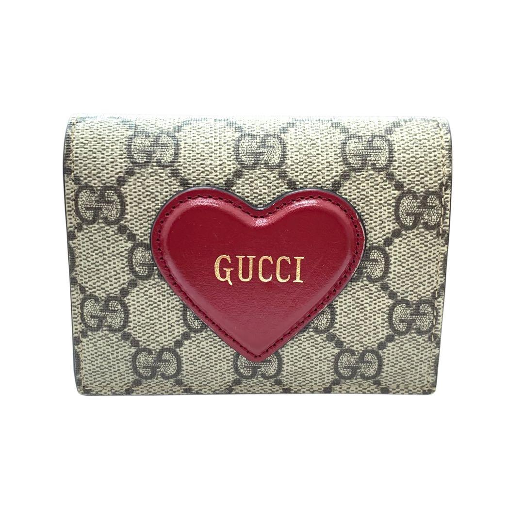 【美品】GUCCI グッチ GGスプリーム ハート コンパクト財布 648848
