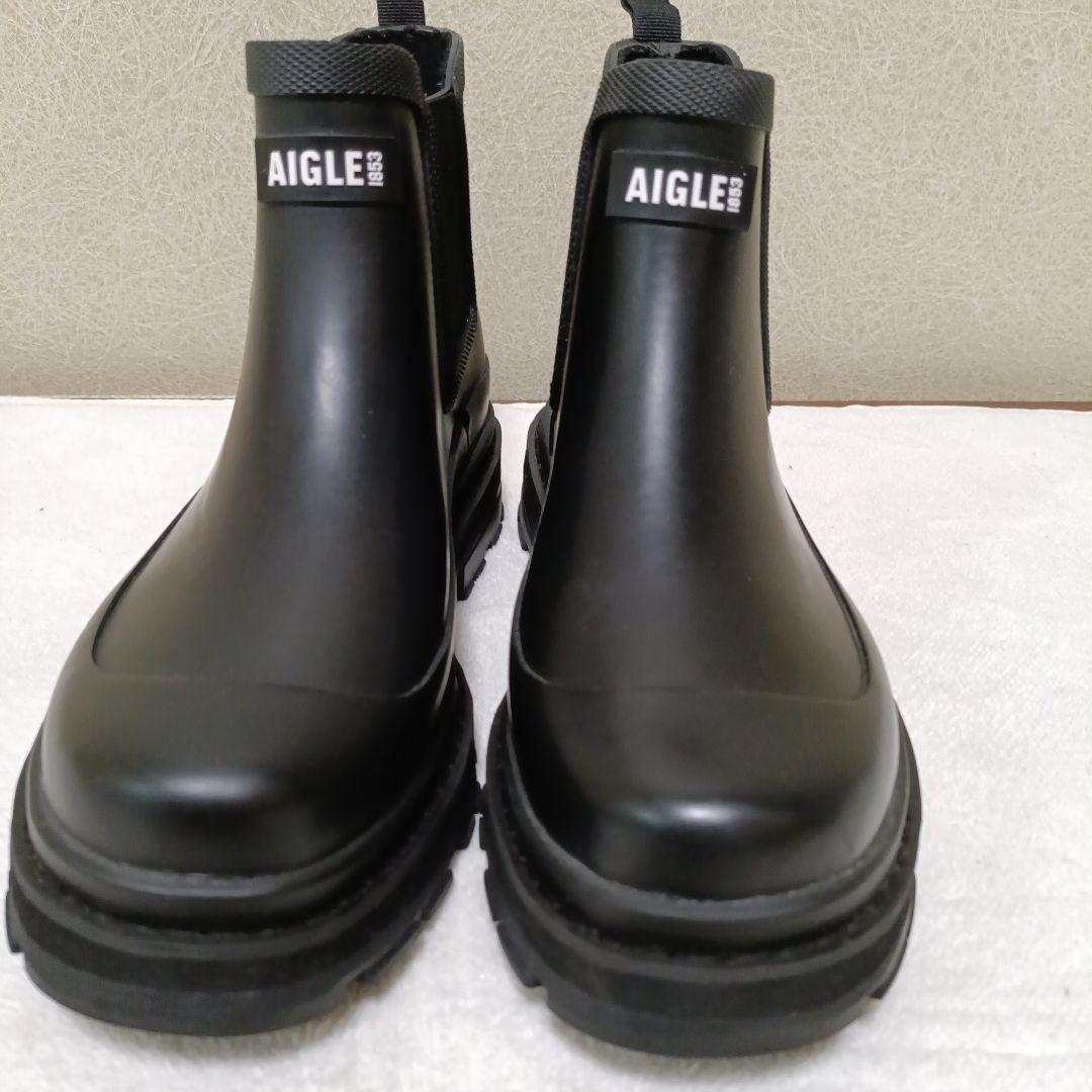 AIGLE ブラック サイドゴア 長靴　24.5cm