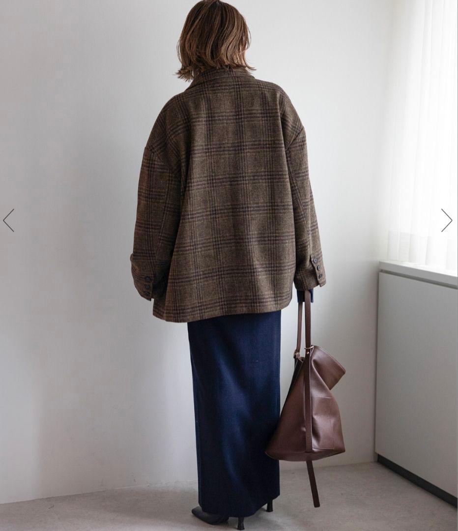 Boujour sagan 新品　ウールタッチグレンチェックジャケット　ブラウン