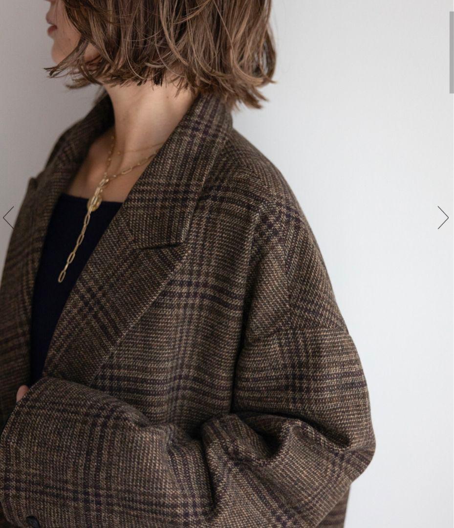 Boujour sagan 新品　ウールタッチグレンチェックジャケット　ブラウン