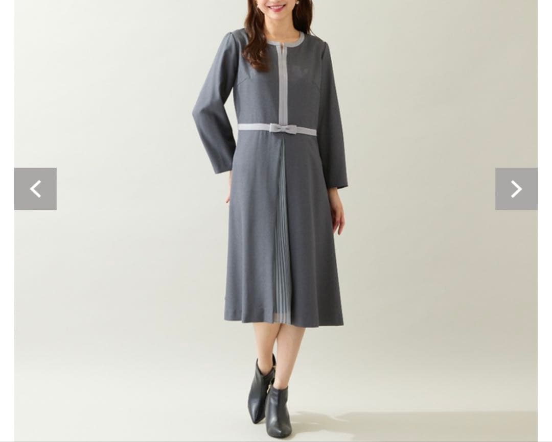 新品　タグつき　春　UVカット　リボン　プリーツ　バイカラー　ワンピース
