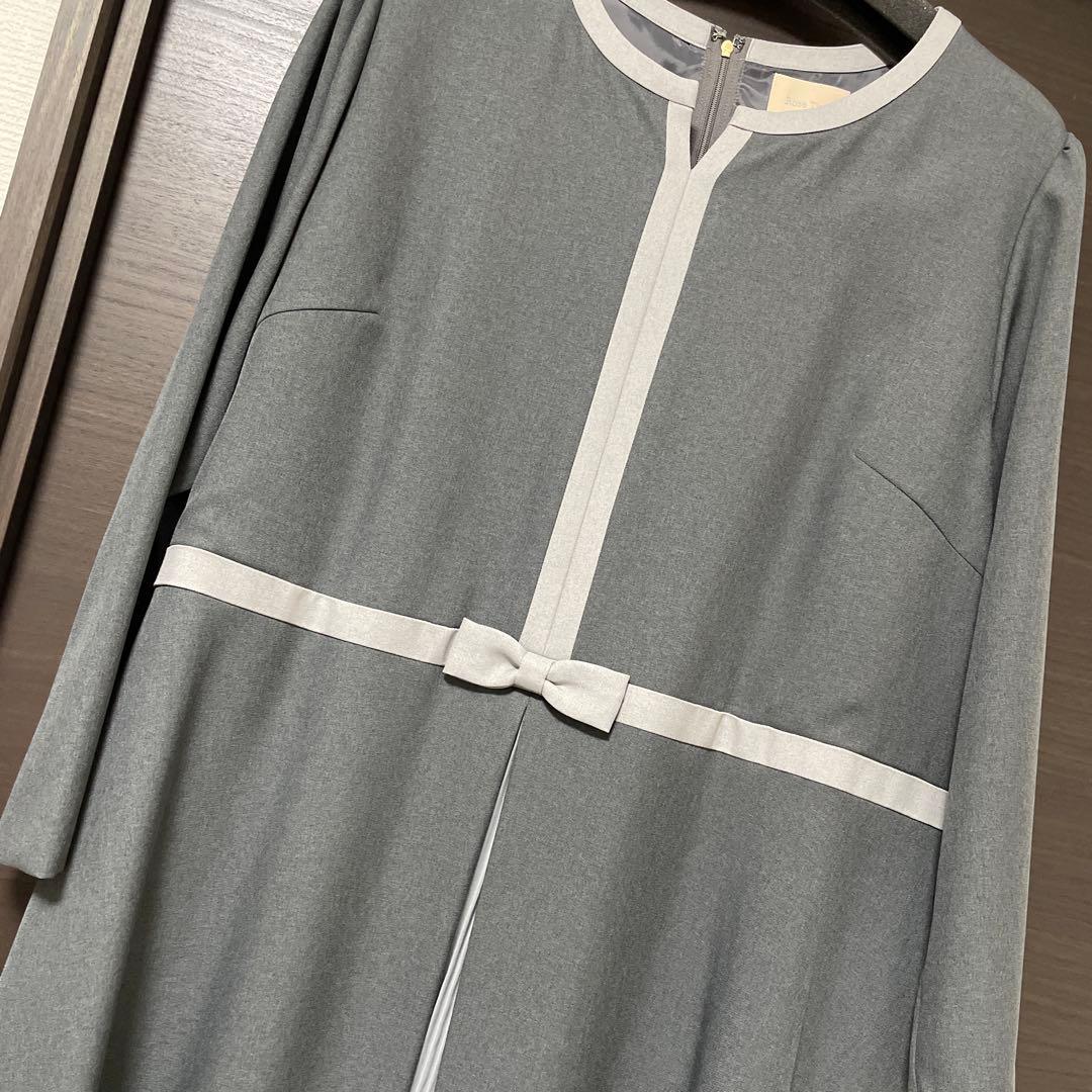 新品　タグつき　春　UVカット　リボン　プリーツ　バイカラー　ワンピース