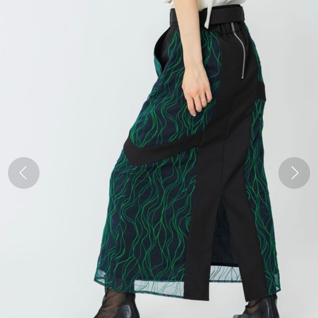 美品⭐︎UNITED TOKYO ウェーブエンブロイダリ-スカート　グリーン