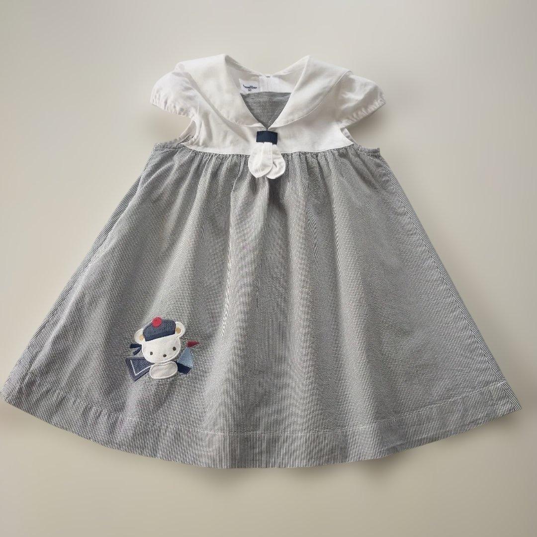 美品★2024SS★90cm familiar セーラー衿半袖ワンピース