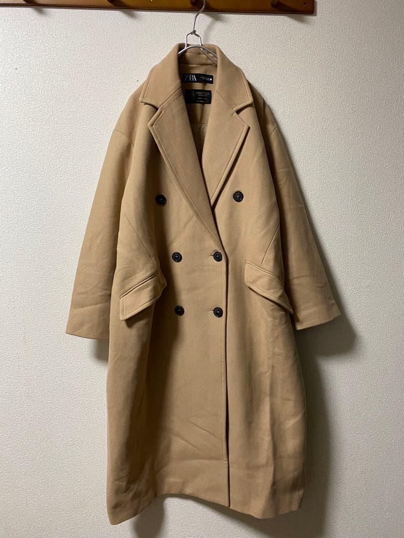 ZARA マンテコ　ウール混ダブルブレストロングコート