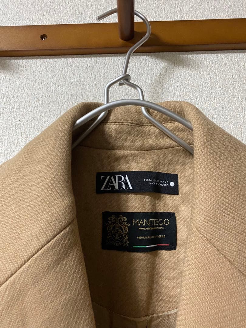 ZARA マンテコ　ウール混ダブルブレストロングコート
