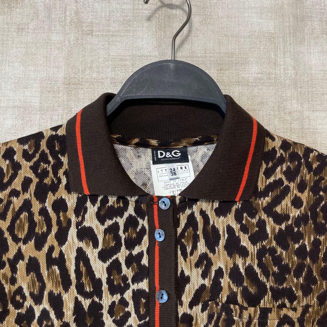 イタリア製【D&G】ヒョウ柄半袖ポロシャツ　コットン　レオパード　SIZE38