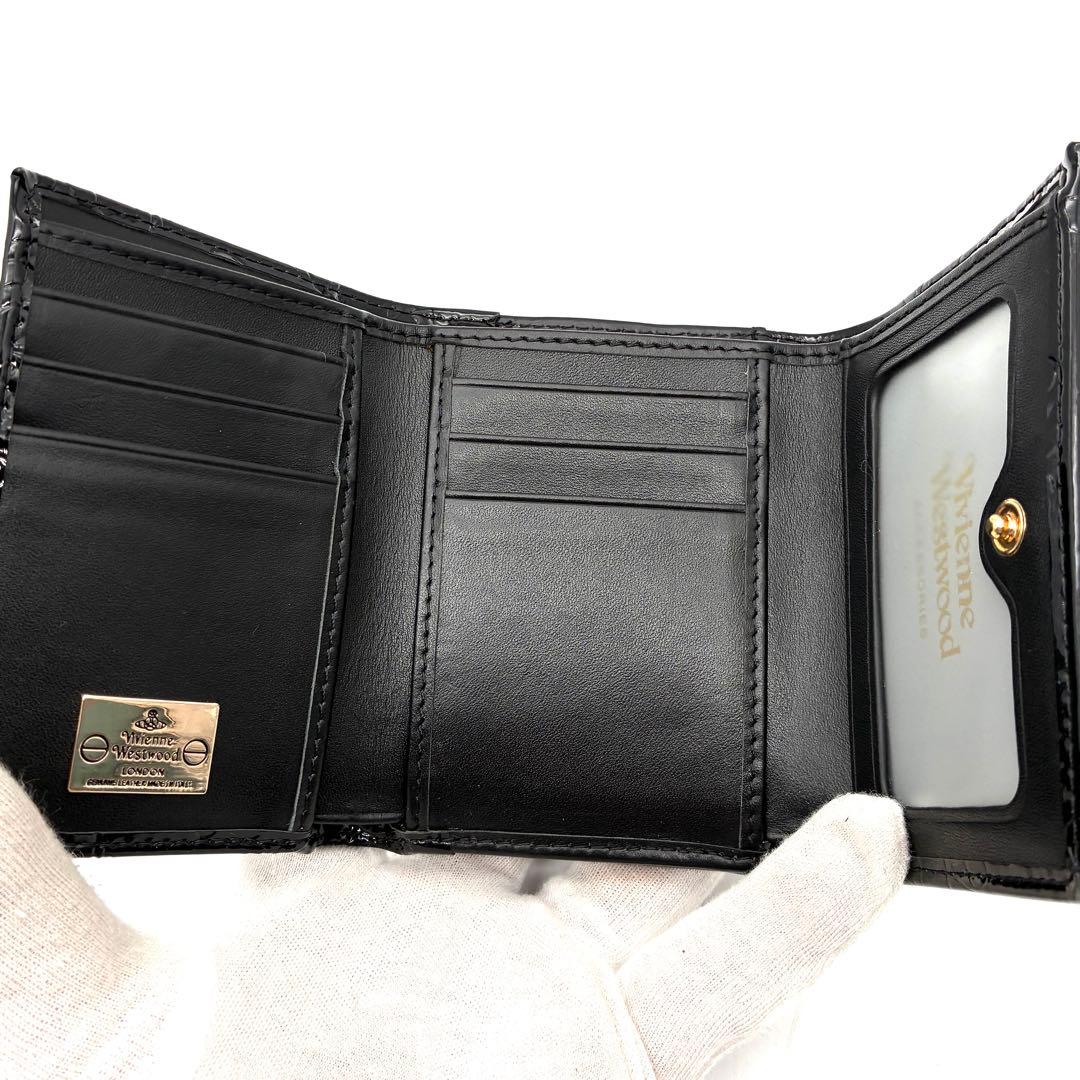未使用保管品 ヴィヴィアンウエストウッド 三つ折り財布 オーブ がま口 総柄 黒