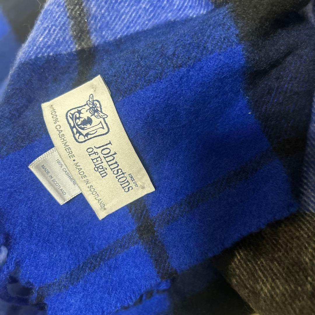 美品 ジョンストンズ カシミヤ100％ 中判　マクファデンブルー チェック