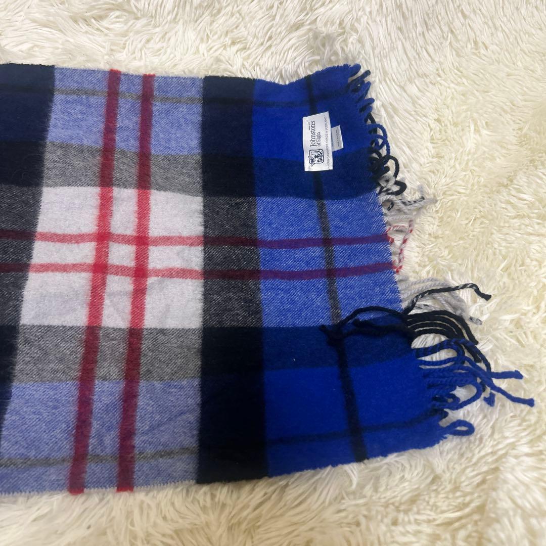 美品 ジョンストンズ カシミヤ100％ 中判　マクファデンブルー チェック