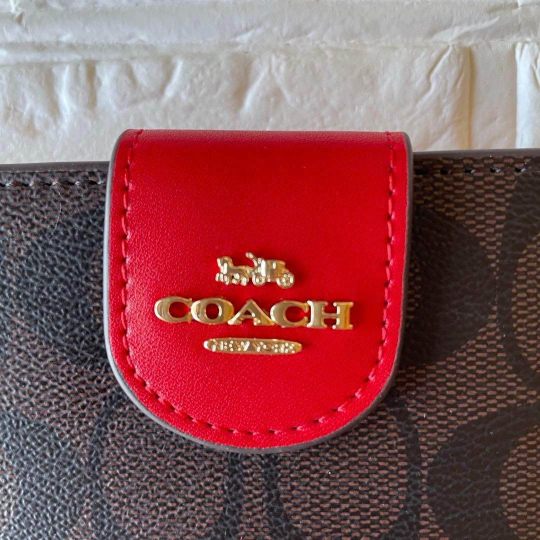 週末セール‼️ 新品COACH 二つ折り財布 ブラウン/レッド 赤 ギフト 箱付き