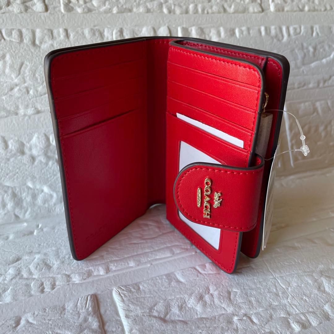 週末セール‼️ 新品COACH 二つ折り財布 ブラウン/レッド 赤 ギフト 箱付き