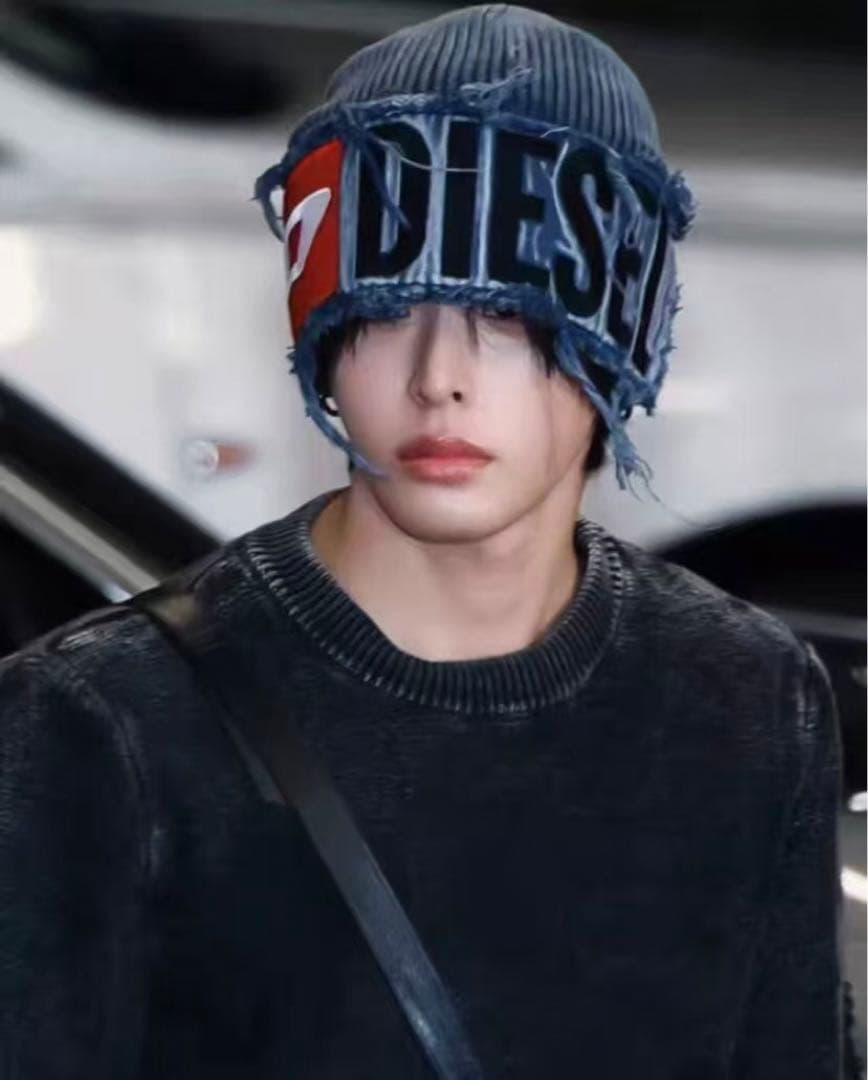 Diesel デニム風 フリンジ加工 ニット帽 ビーニー おしゃれ 美品
