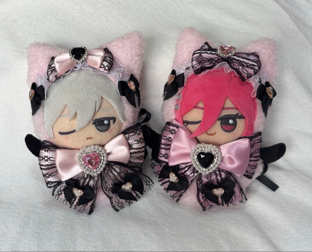 ちびぐるみ ぬい服 11cm ねこ耳 ２着セット ピンク ブラック
