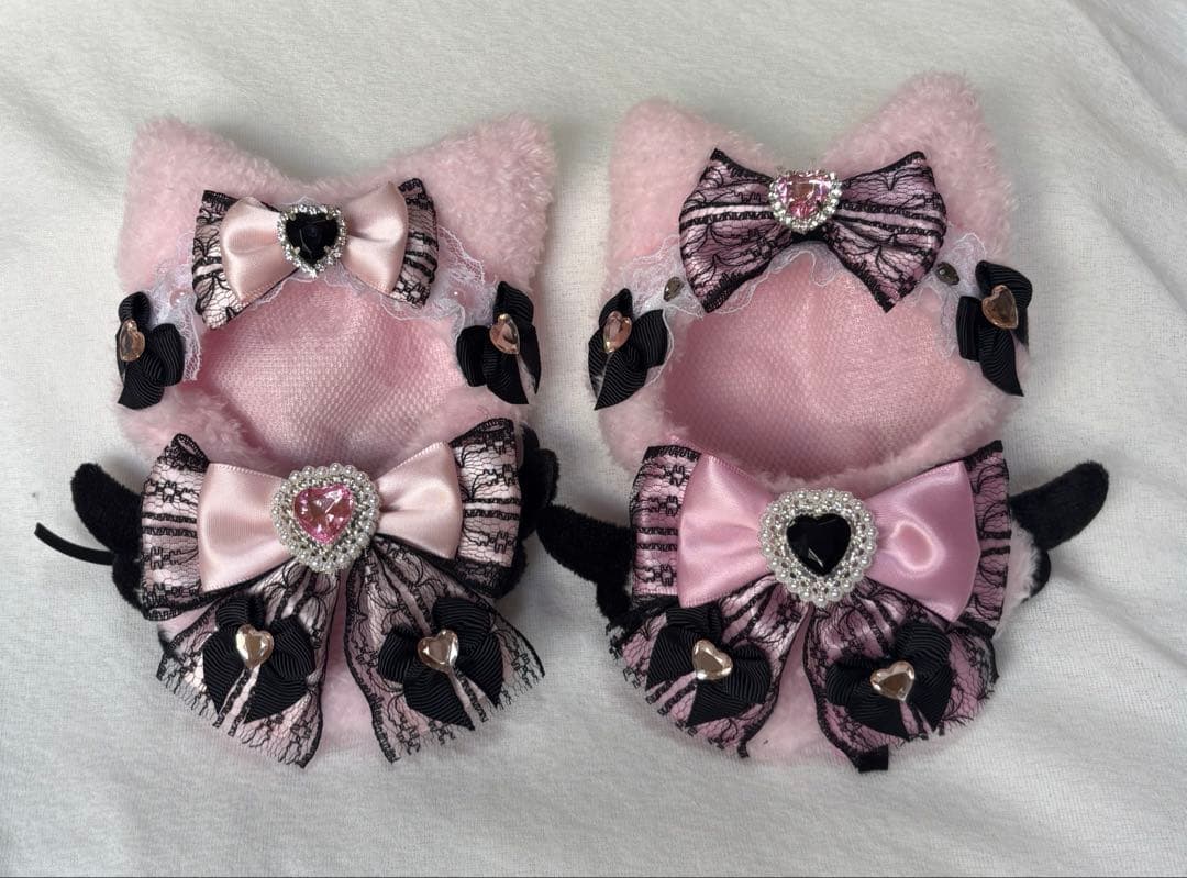 ちびぐるみ ぬい服 11cm ねこ耳 ２着セット ピンク ブラック