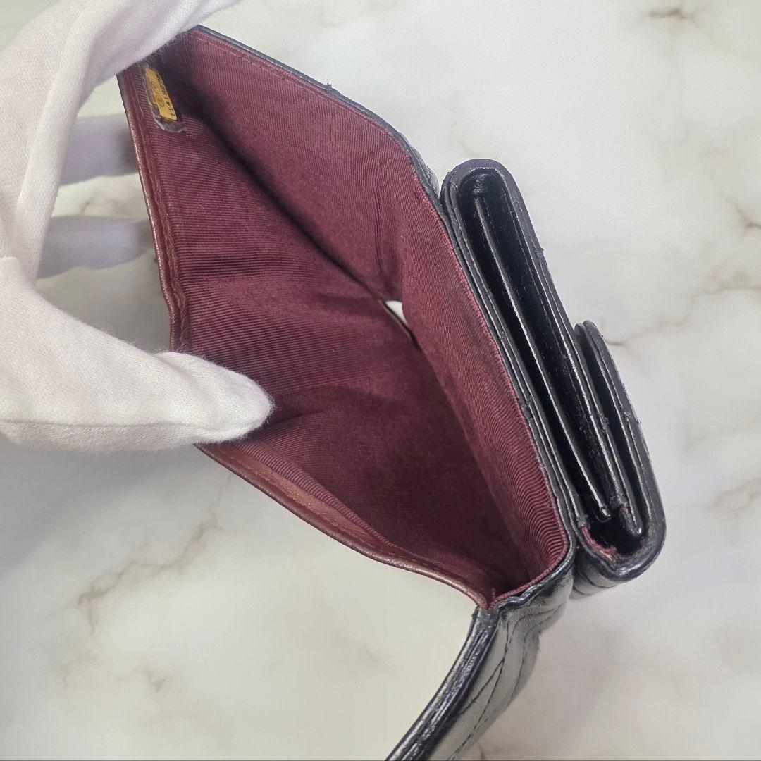 CHANEL マトラッセ ラムスキン Wホック財布 ココマーク 黒 ボルドー