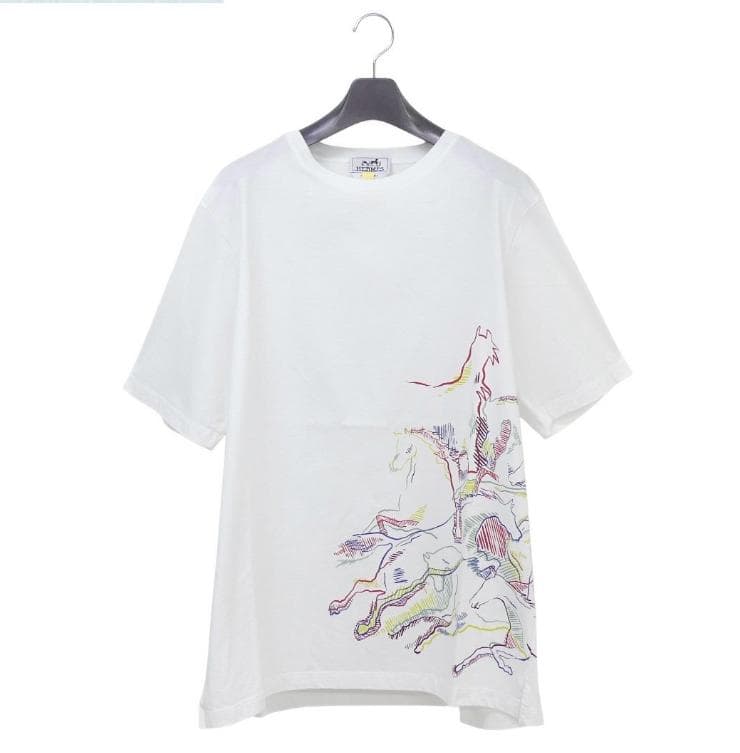 極美品★HERMESメンズTシャツXL コットン カヴァルカード ホースプリント