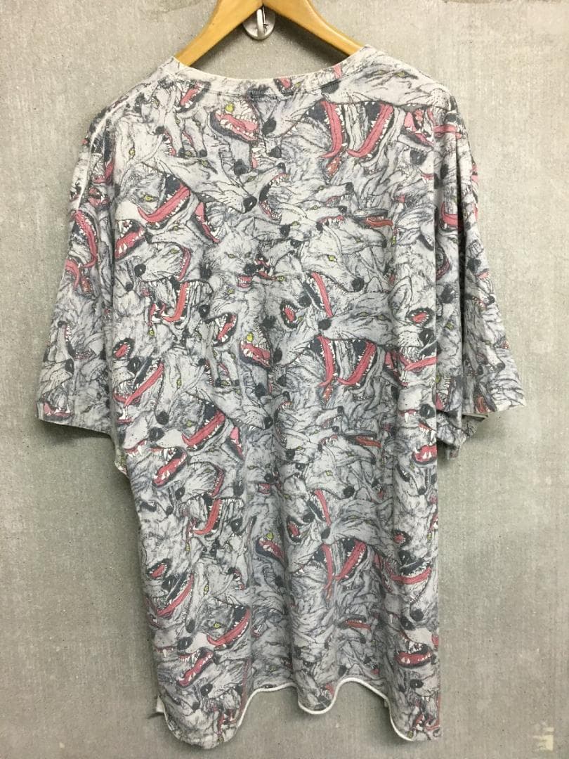 キディル 狼 オオカミ ウルフ 総柄プリント オーバーサイズ Tシャツ