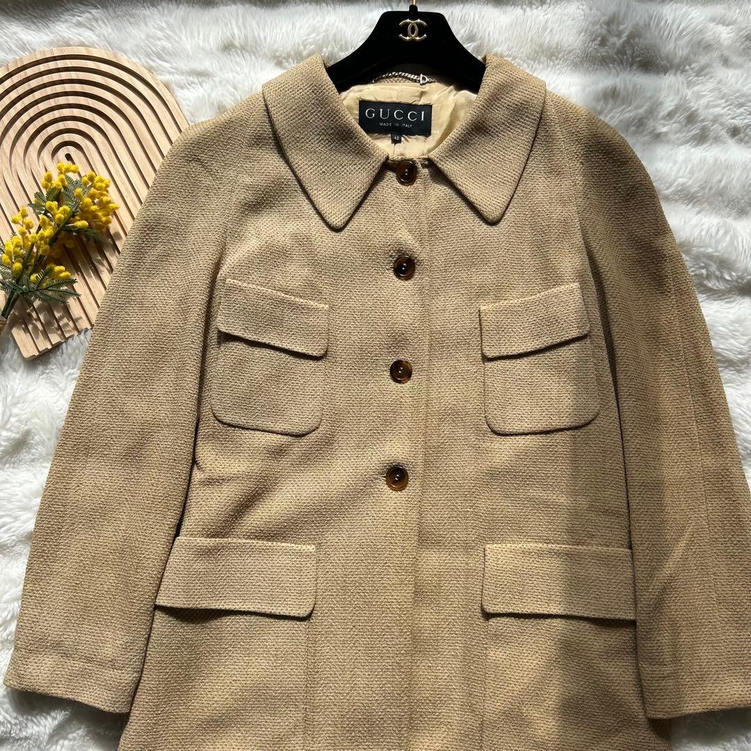 【美品】GUCCI ヴィンテージ シルク ジャケット サイズ42 ベージュ