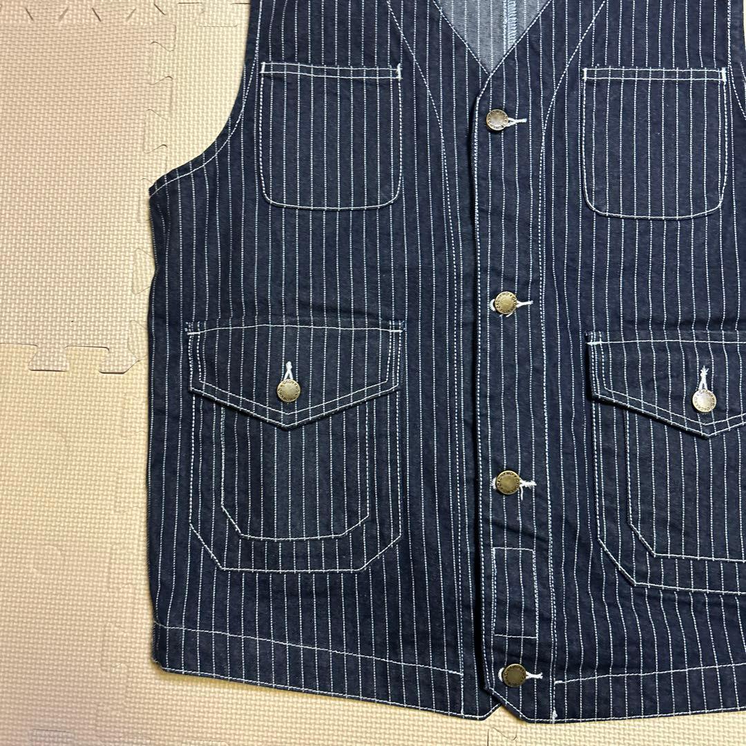 ウォバッシュ　デニム　アメカジ　XL ベスト　ミリタリー　ストライプ　瞬間セール