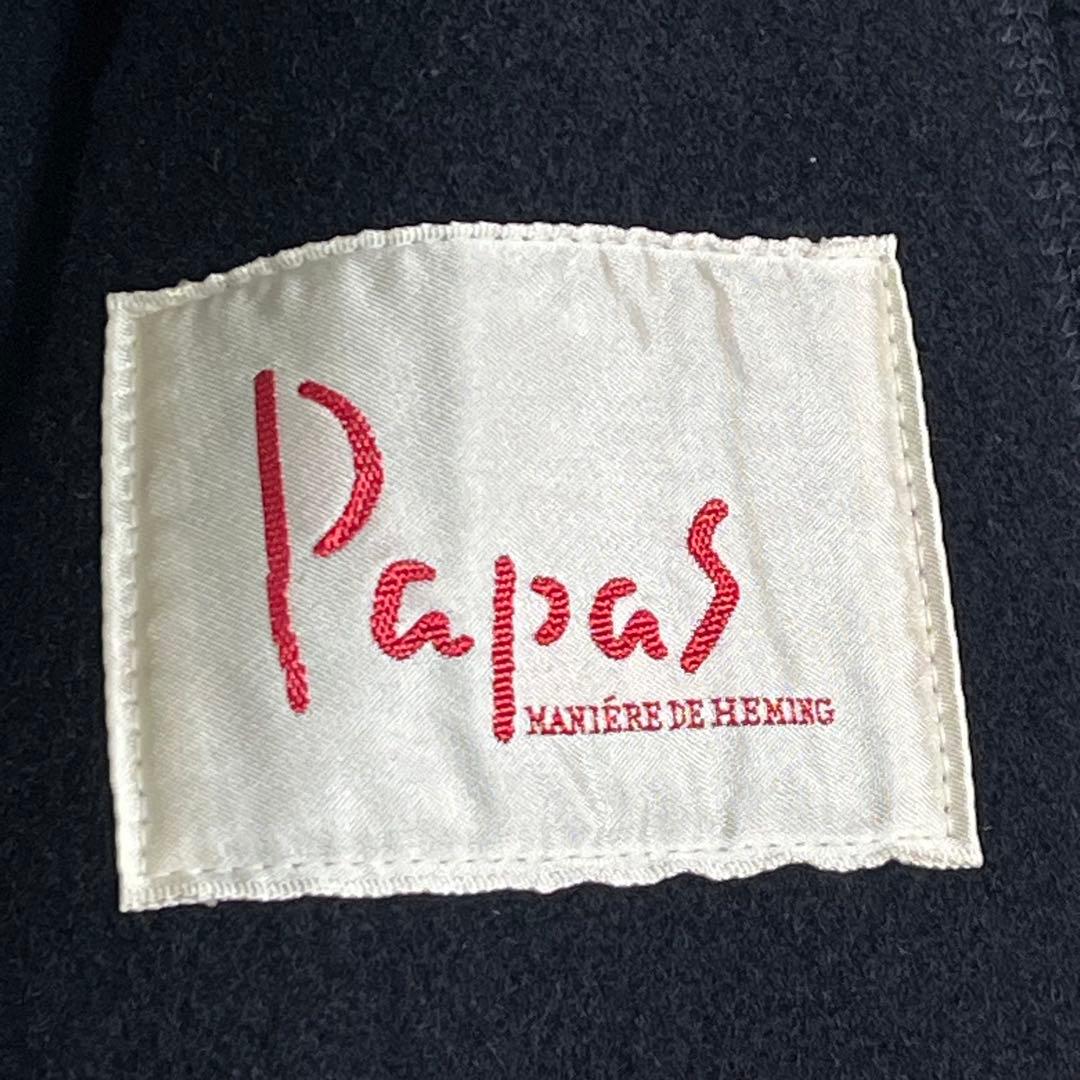 美品『パパス』ソフトメルトン くるみ釦ジャケット リラックスシルエット 刺繍ロゴ