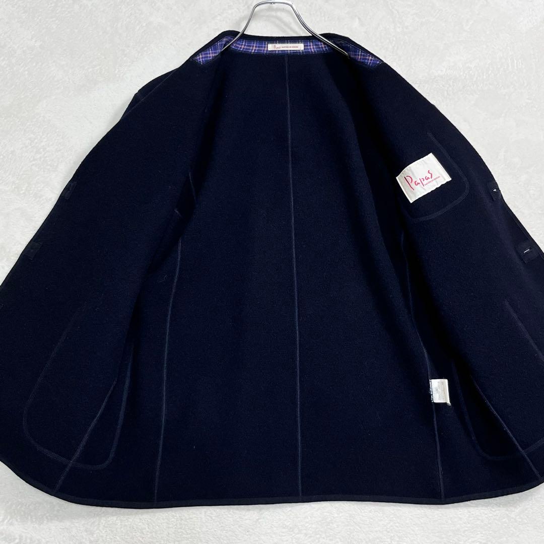 美品『パパス』ソフトメルトン くるみ釦ジャケット リラックスシルエット 刺繍ロゴ