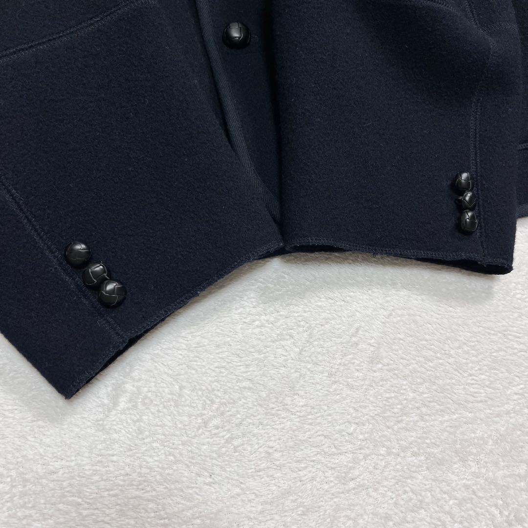 美品『パパス』ソフトメルトン くるみ釦ジャケット リラックスシルエット 刺繍ロゴ