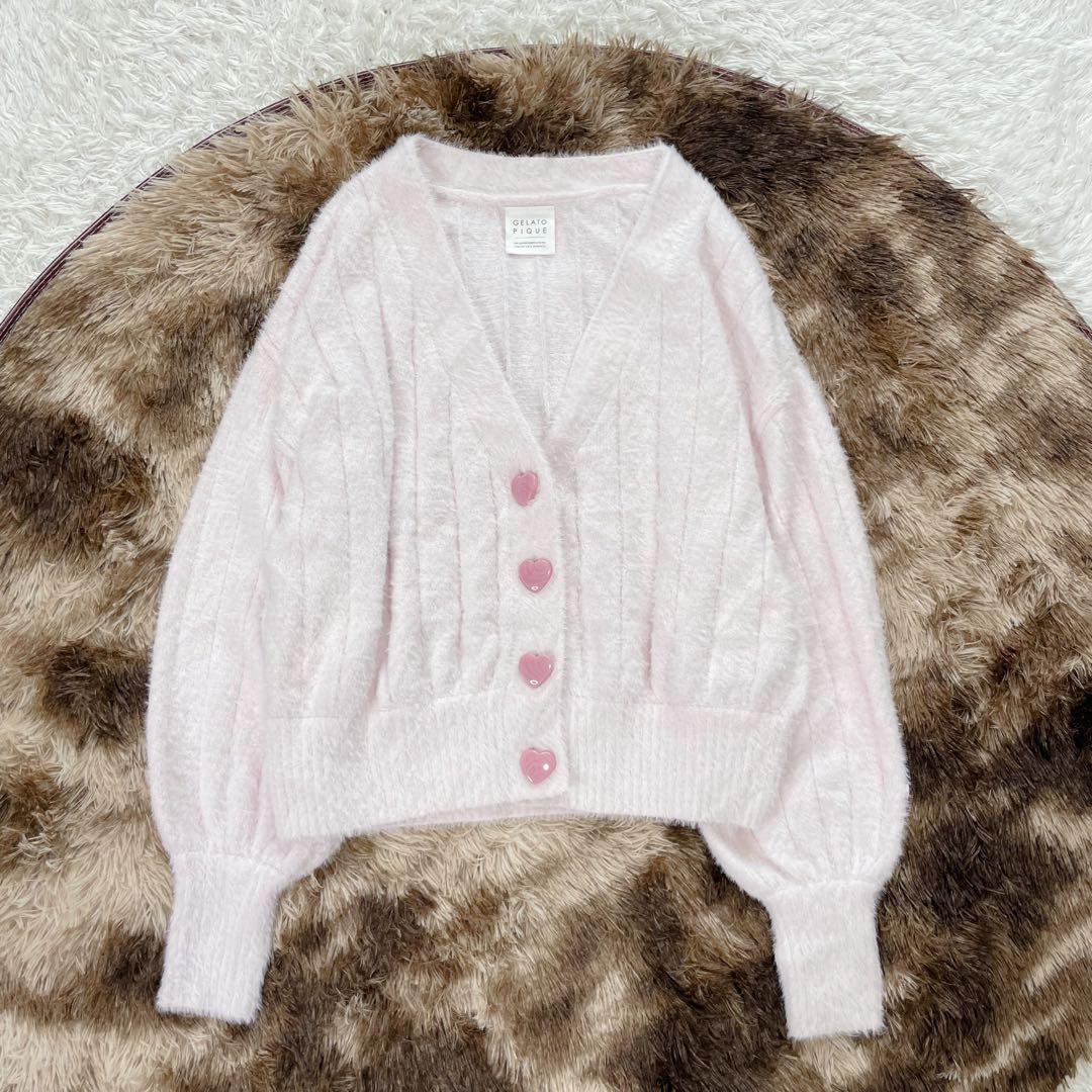 gelato pique PINK フェザーリブカーディガン ハート