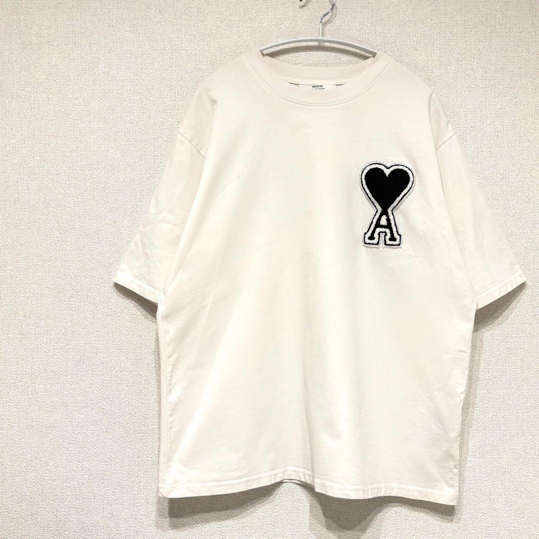 AMI PARIS　Tシャツ　ホワイト　ロゴ　ワッペン　アミパリス　アミパリ