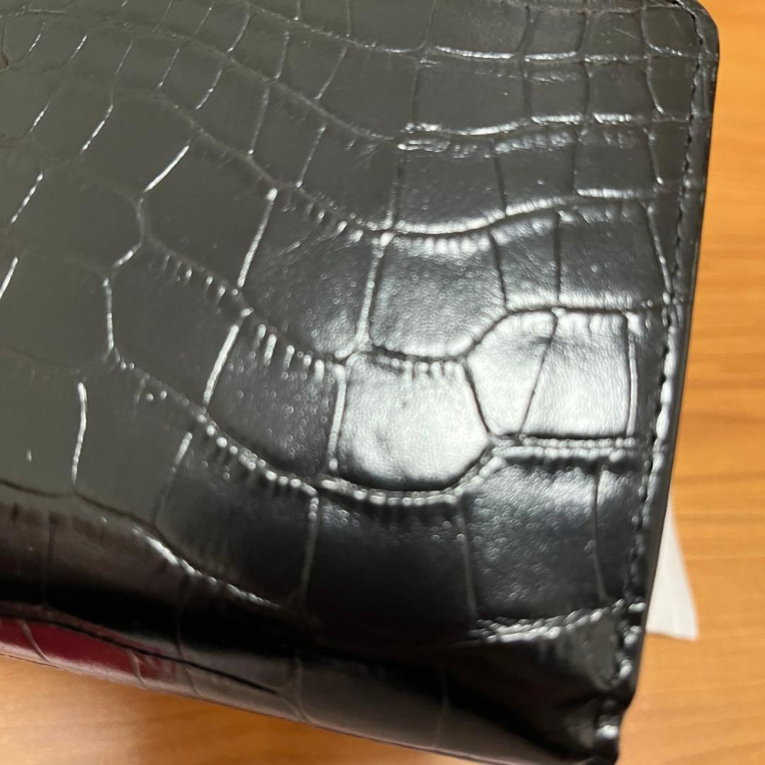 マリークワント　折り財布　ブラック　牛革　ウォレット　クロコ型押し