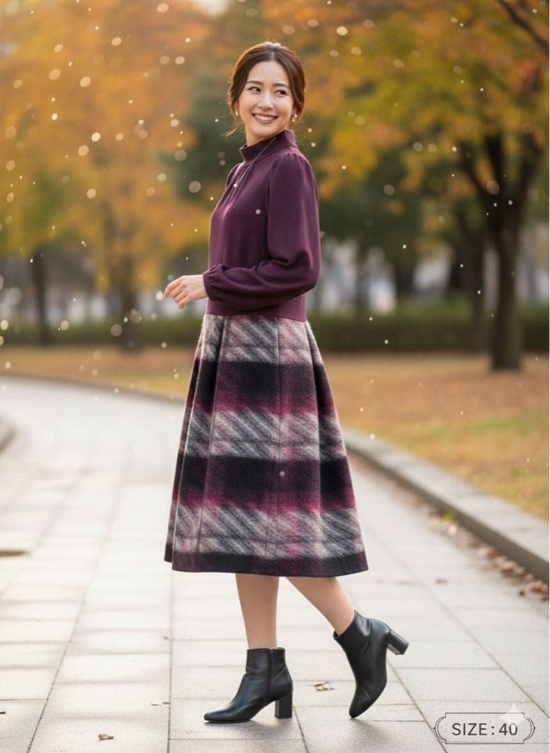 M'S GRACY エムズグレイシー ベロア×チェック ドッキングワンピース