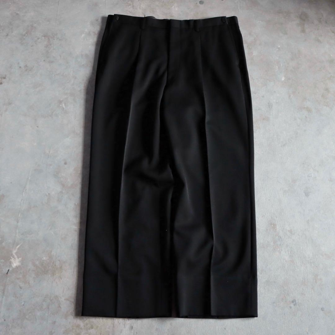 90s 黒×緑色セットアップ シャツネクタイ付属 ワイドスラックス ピンズ