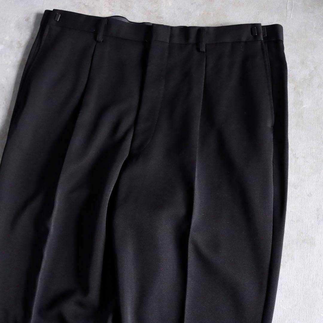 90s 黒×緑色セットアップ シャツネクタイ付属 ワイドスラックス ピンズ