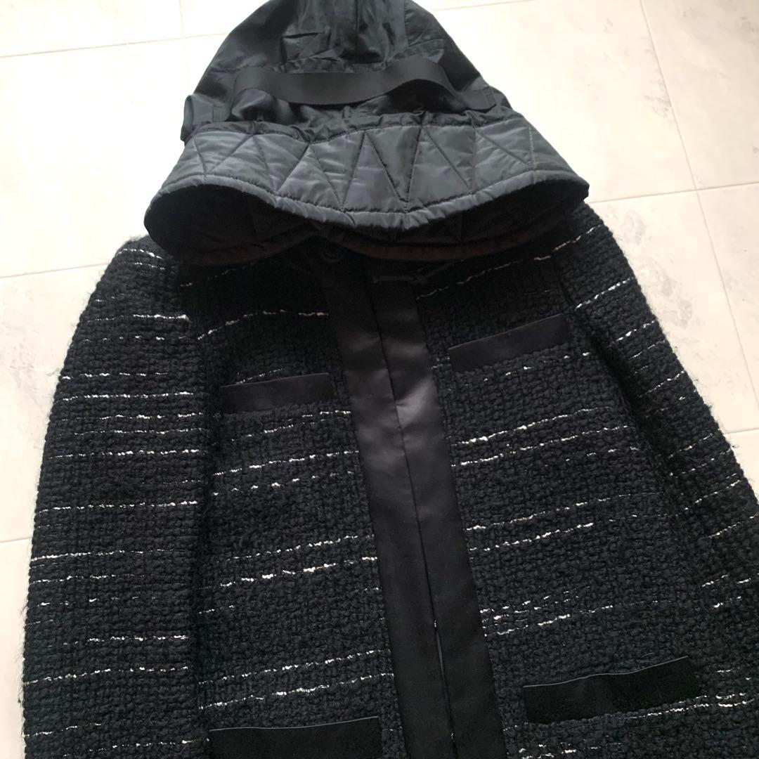 美品 sacai サカイ ツイード ドッキング コート レイヤード 2 黒
