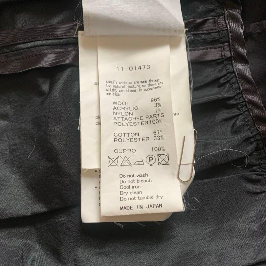 美品 sacai サカイ ツイード ドッキング コート レイヤード 2 黒