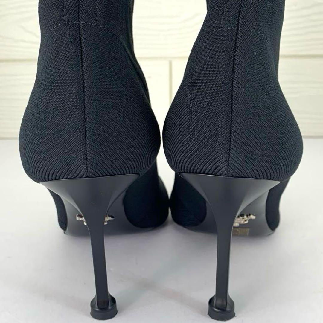 【極美品】PRADA プラダ　ブラックニットソックスブーツ　三角ロゴ　サイズ38