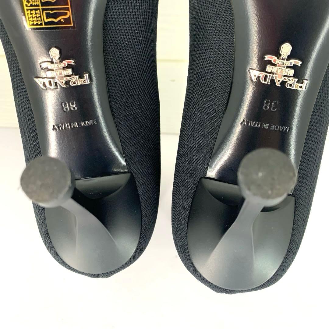 【極美品】PRADA プラダ　ブラックニットソックスブーツ　三角ロゴ　サイズ38