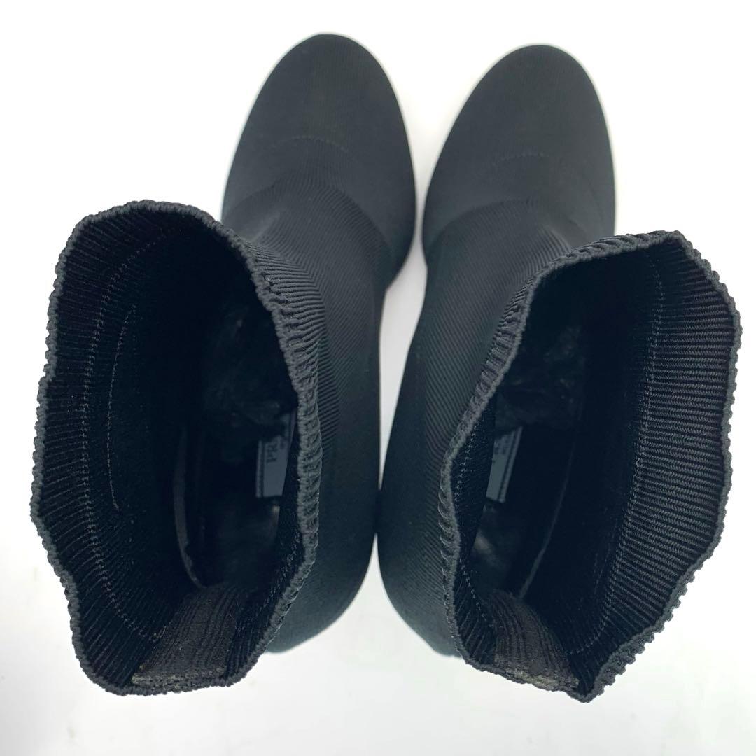 【極美品】PRADA プラダ　ブラックニットソックスブーツ　三角ロゴ　サイズ38