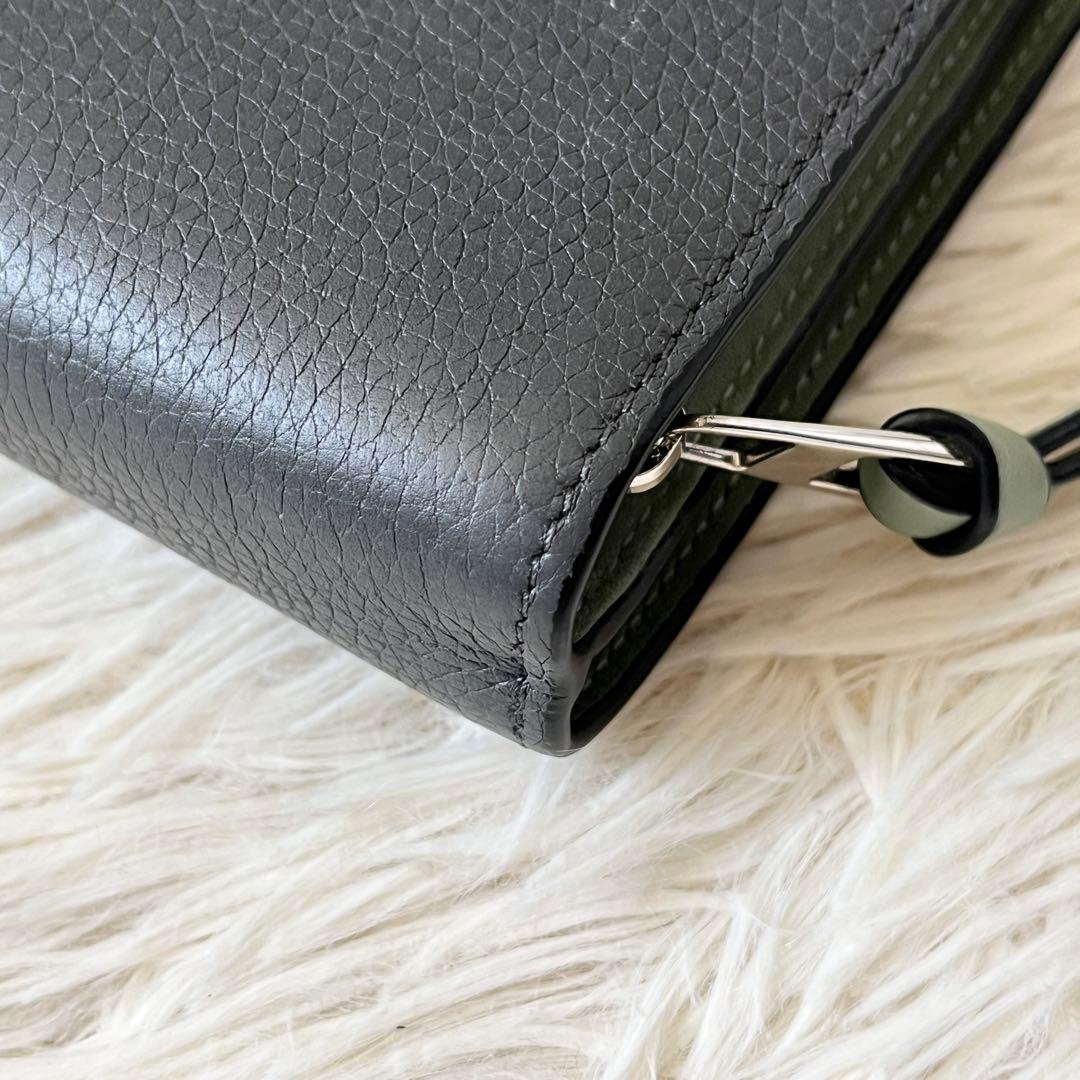 美品✨LOEWEロエベ　バーティカルウォレット　グレー　レザー　アナグラム