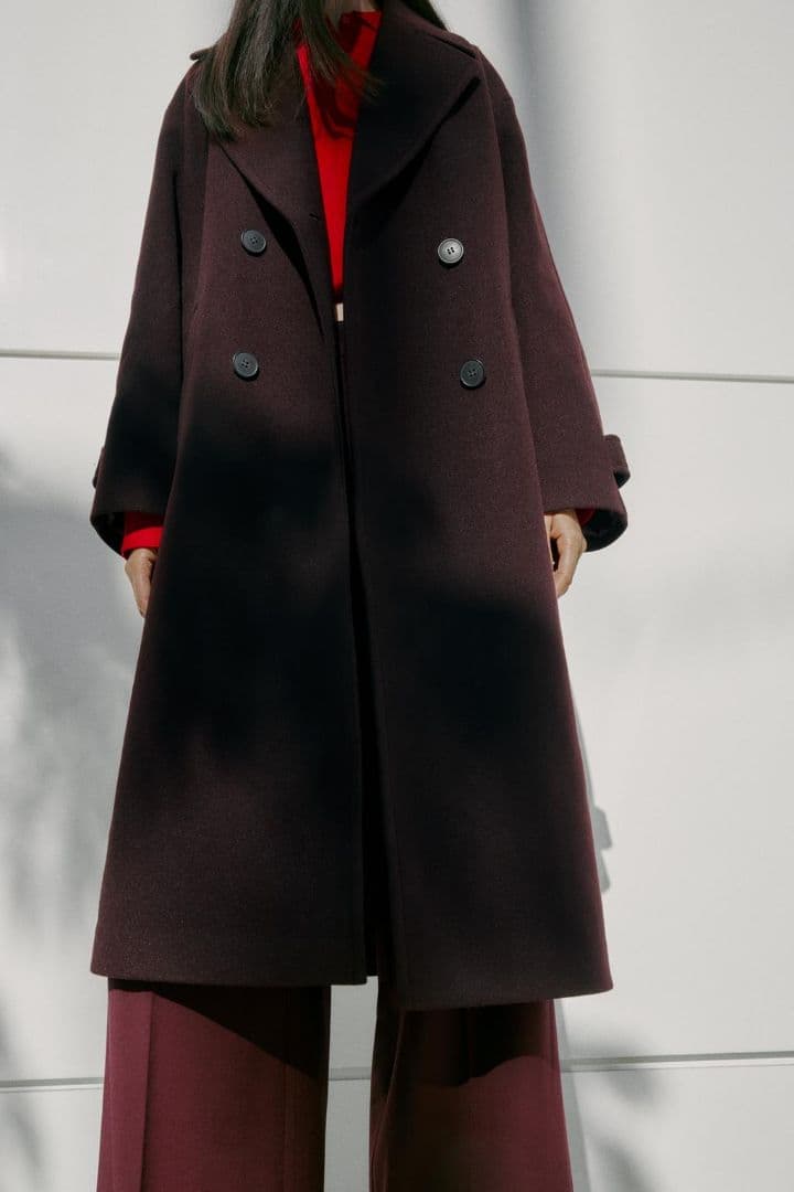 ZARA バーガンディ ダブルブレスト ロングコート
