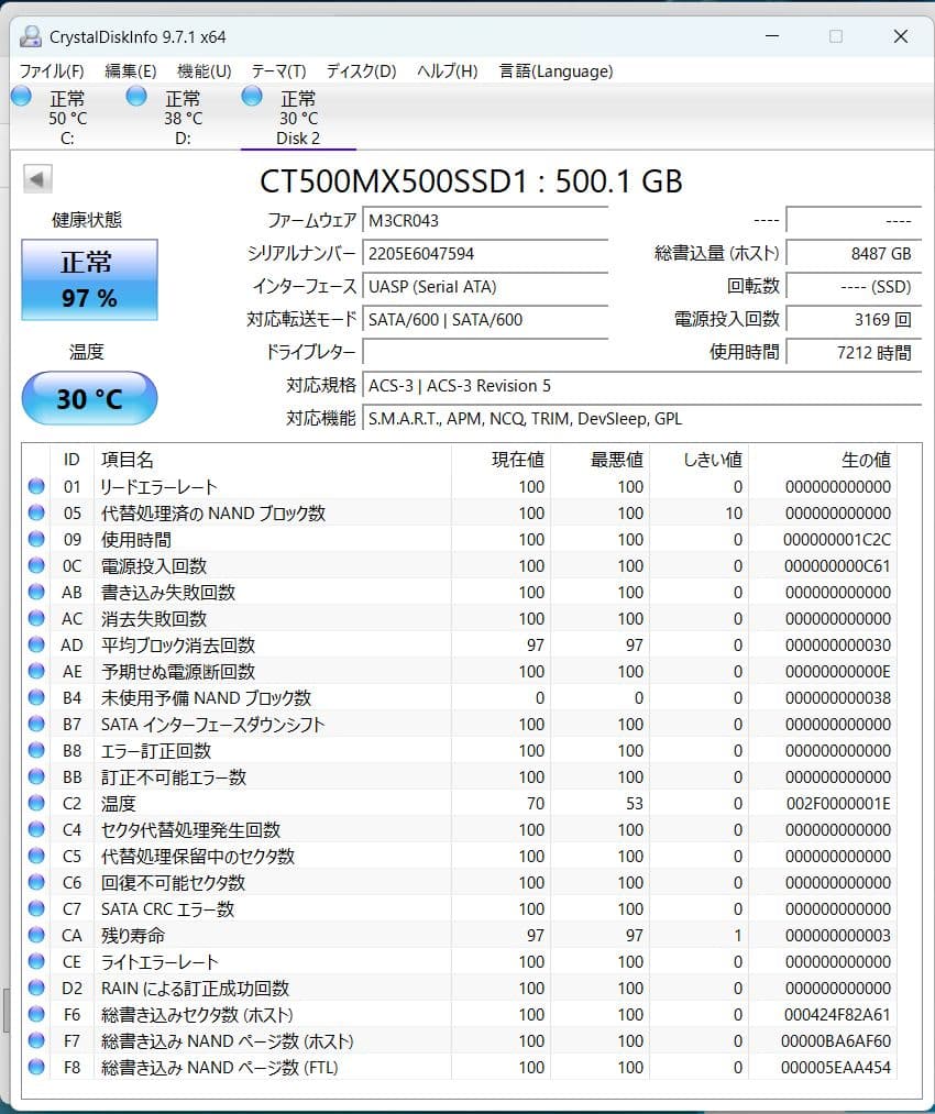 crucial MX500 2.5 SSD 500GB 管理594