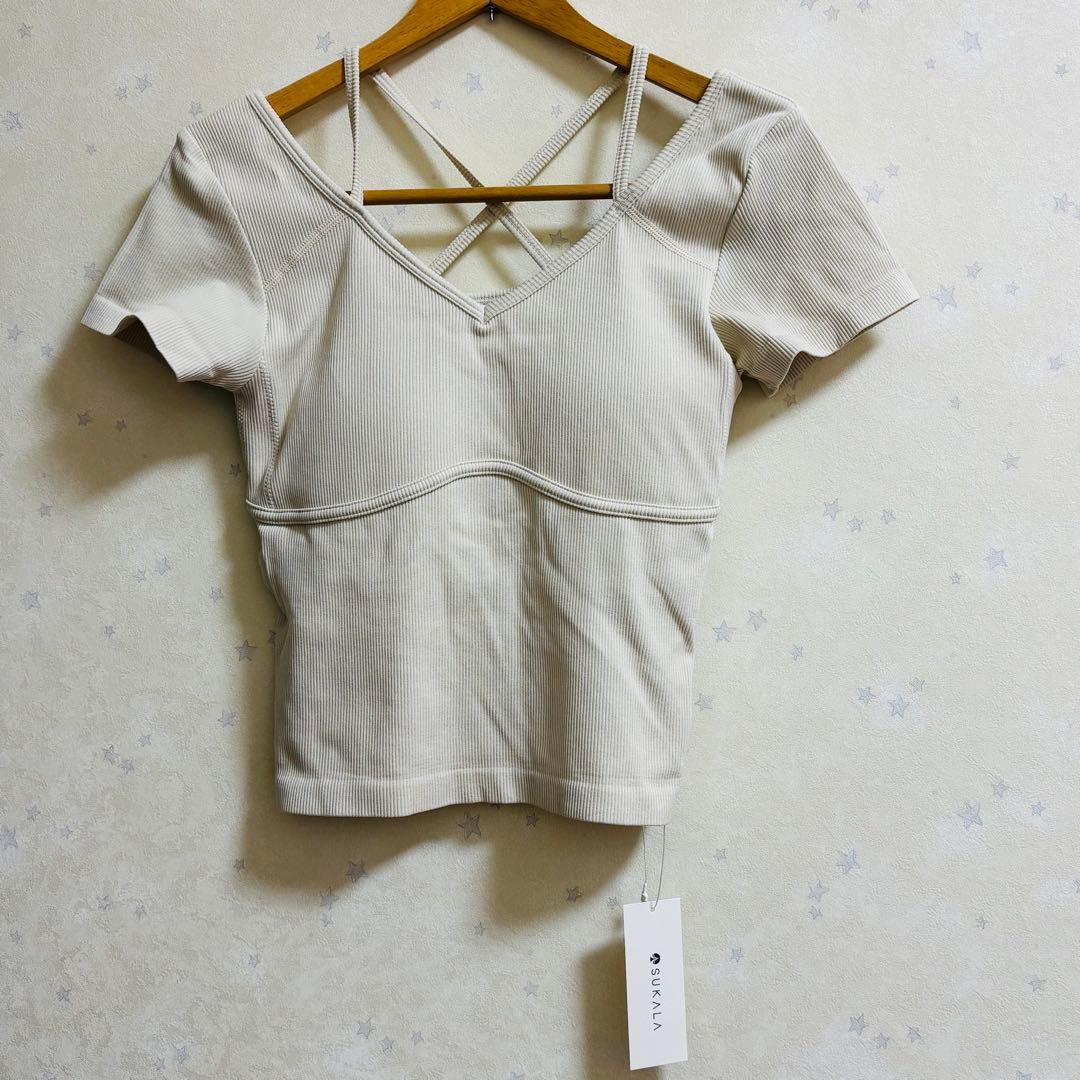 【新品】LAVA SUKALA カップ付きオープンネックTee M アイボリー