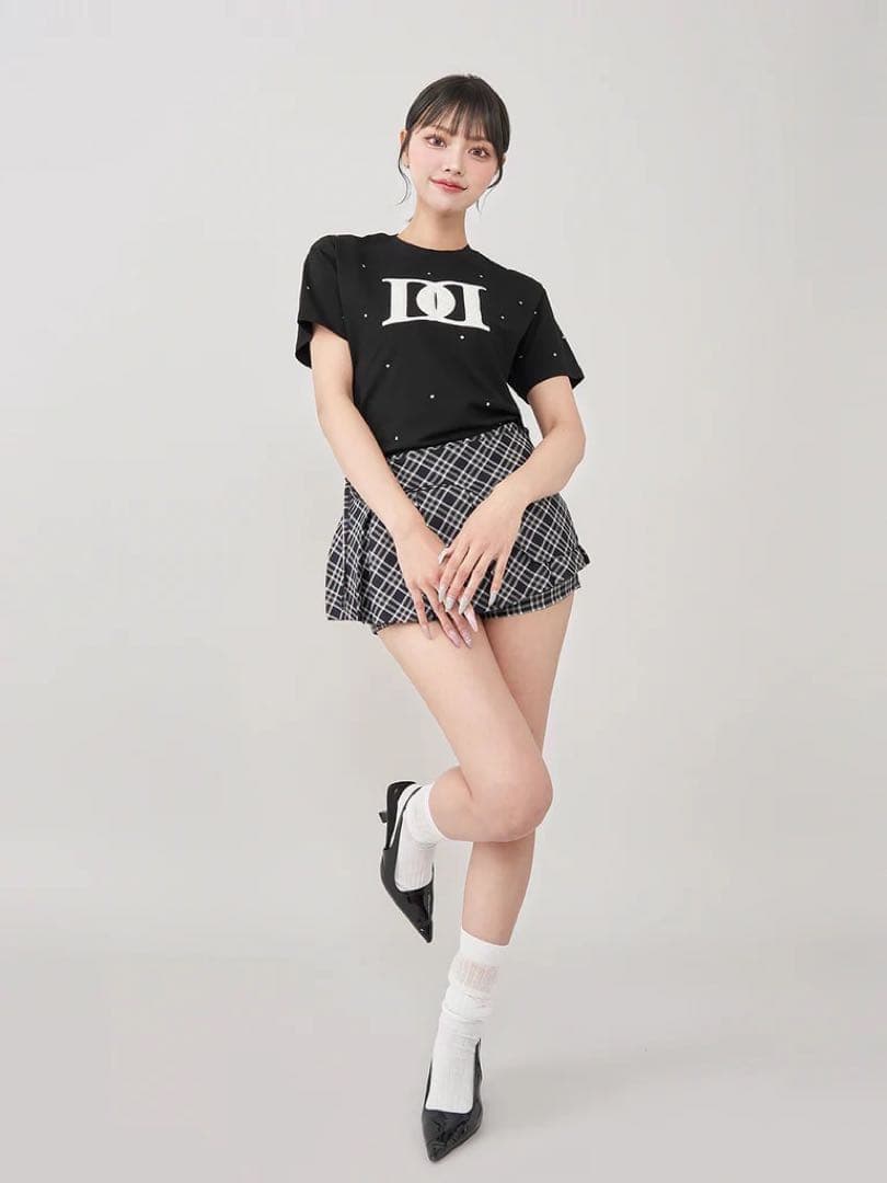 ダーリッチ　darich キルティングアップリケ　ビジューTシャツ　ブラック