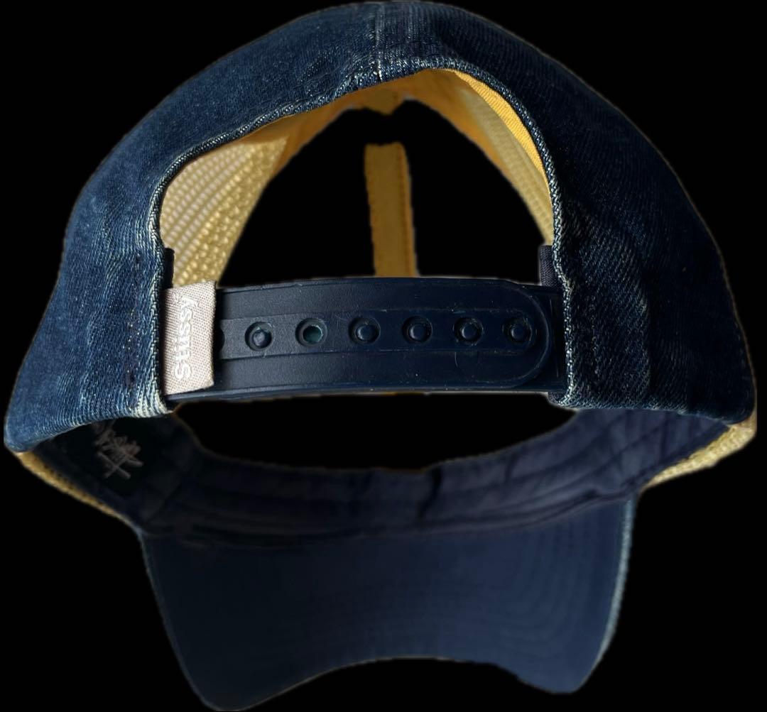 “刺繍ロゴ” old stussy 6パネルキャップ DENIM MESH