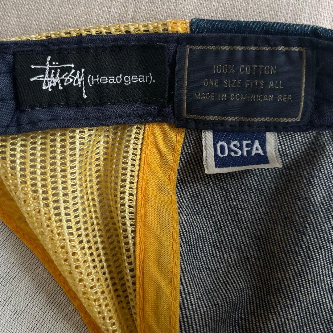 “刺繍ロゴ” old stussy 6パネルキャップ DENIM MESH