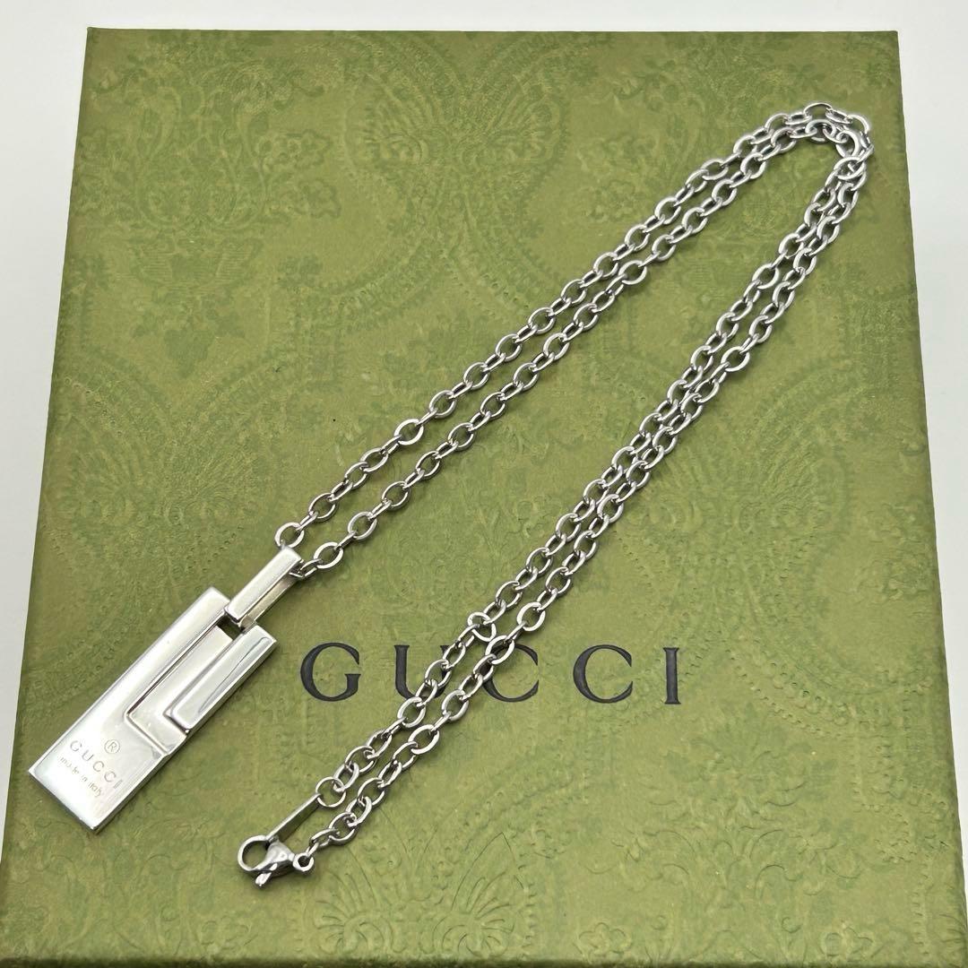 グッチ　Gプレート　スクエア　ネックレス　シルバー　925 社外チェーン
