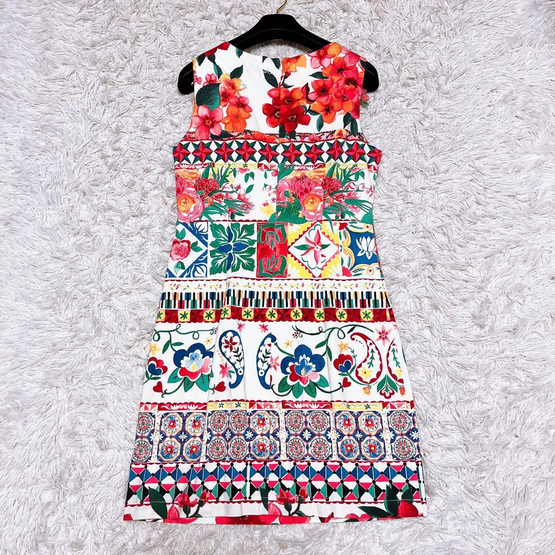 Desigual 総柄 ドレス ワンピース ノースリーブ マヨリカ 花柄 刺繍
