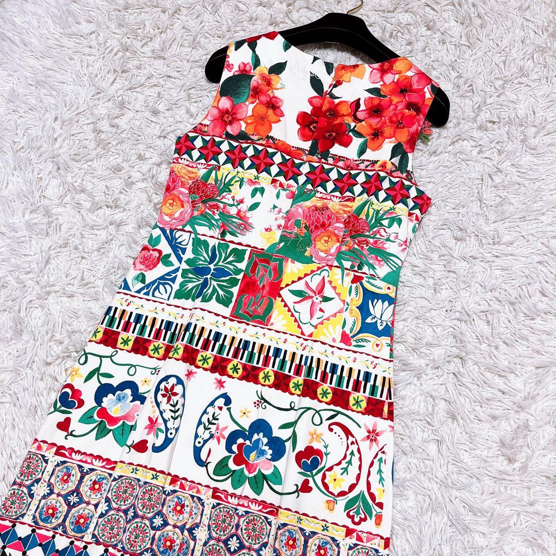 Desigual 総柄 ドレス ワンピース ノースリーブ マヨリカ 花柄 刺繍