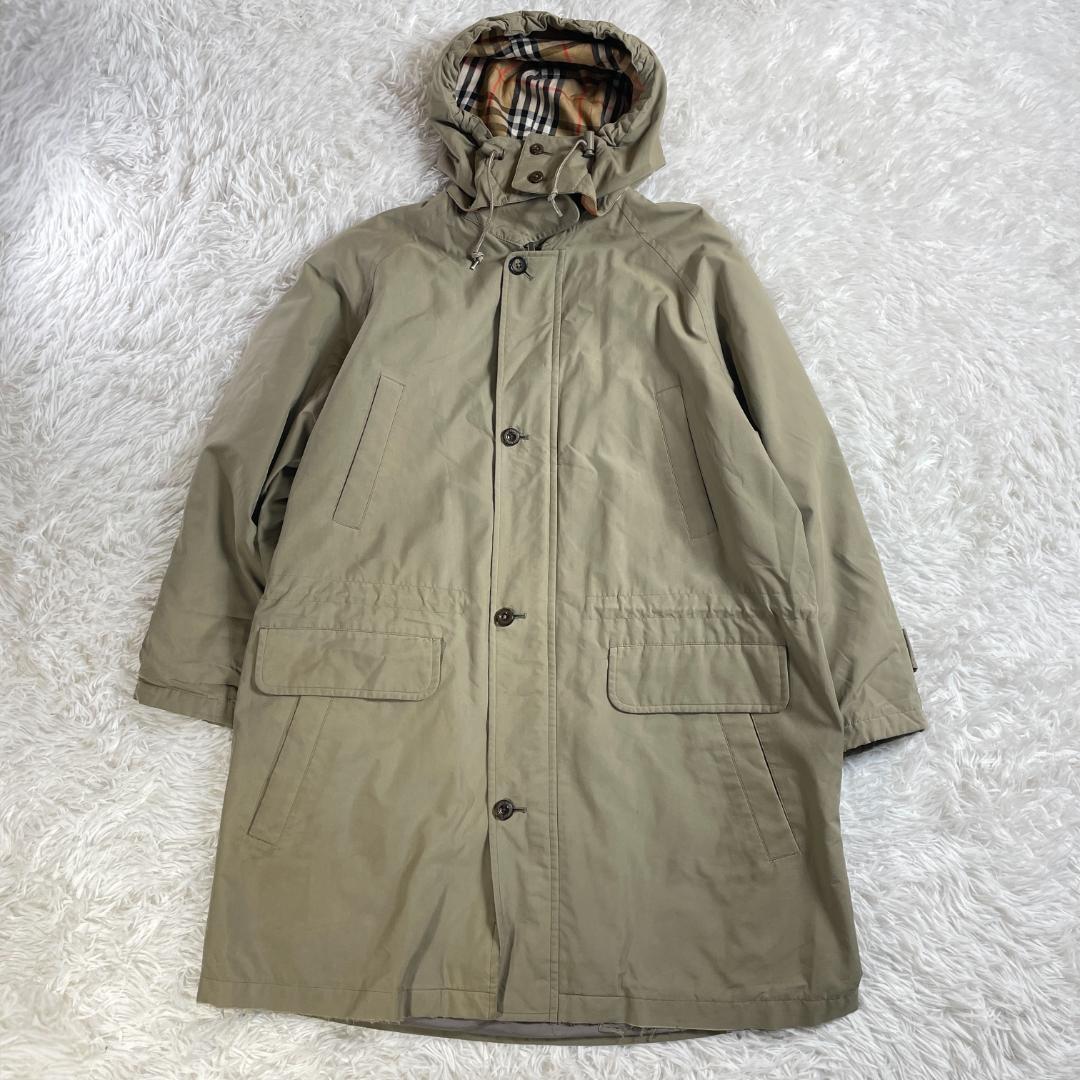 80s 90s バーバリー モッズコート 2way ノバチェック L カーキ